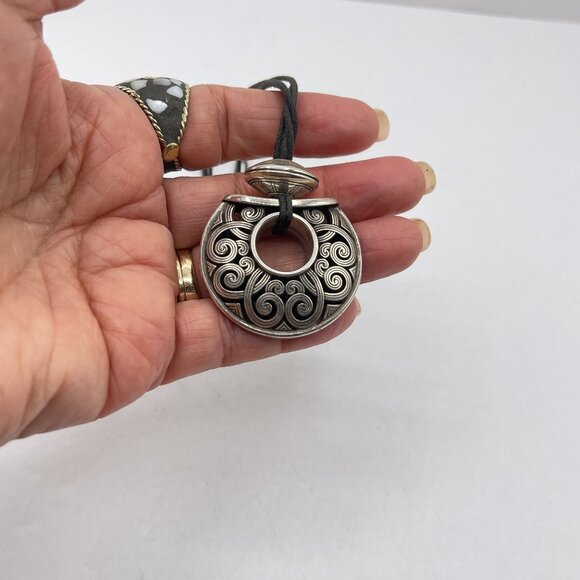 Brighton Silver-Tone Medallion Necklace With Black Cord - Picture 6 of 6